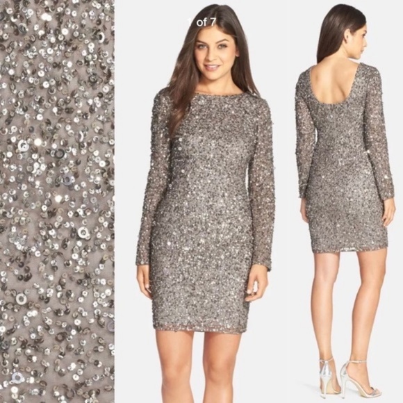 New Adrianna Papell sequin Scoop back dress lead - Picture 5 of 8